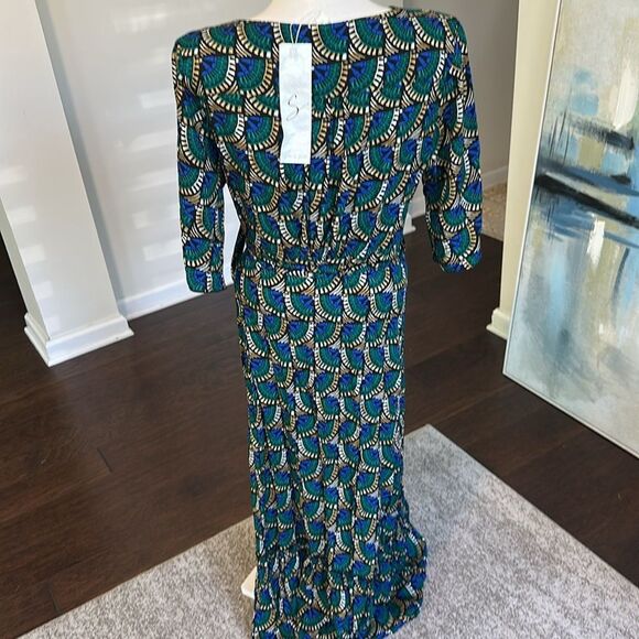 Silk & Salt Journey Maxi Wrap Dress in African Peacock Print L - Picture 4 of 6